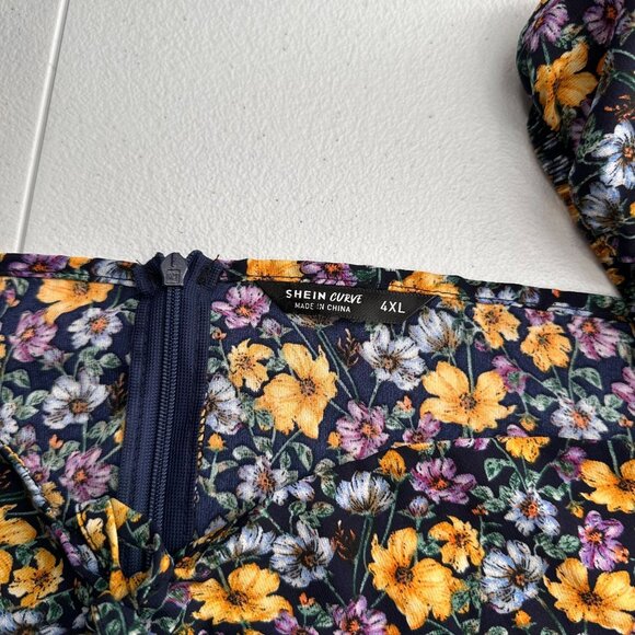 Shein Curve 4XL Floral Long Sleeve Mini Dress Zipper Babydoll Cottage Swing Boho - Picture 3 of 10